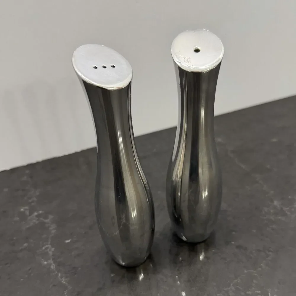 Nambe Studio #6089 Salt & Pepper Shakers Set 1985 Modern Metal Mid Century Style